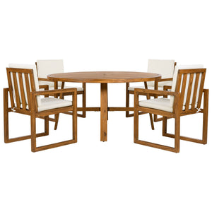 5 Piece Outdoor Patio Dining Set With 4 Armchairs And Table - Beige