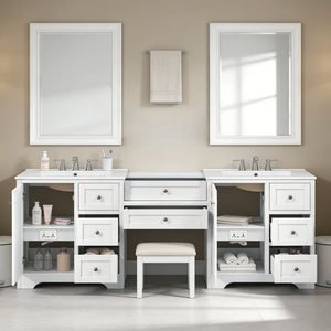 Double Sink Bathroom Vanity With Countertop, 2 Ceramic Sinks, 6 Drawers