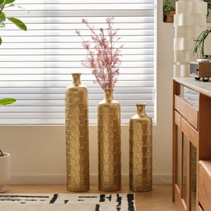 Floor Metal Vases Decorated White Metal Vases (Set of 3) Gorgeous Home Decoration Large Glazed Metal Vases - Golden
