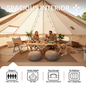 4 Season Bell Tent 9.8 FT Green Waterproof Glamping Tent
