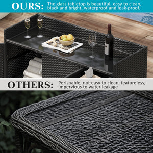 K&K 47.5"W Wicker Outdoor Storage Cabinet with Tempered Glass Top