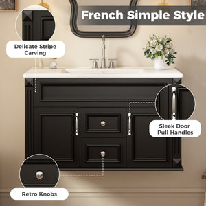 36 Inch Wall Mounted Bathroom Cabinet with Ceramic Sink and Drawers