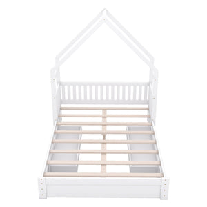 House Style Platform Bed With Guardrail And 2 Drawers