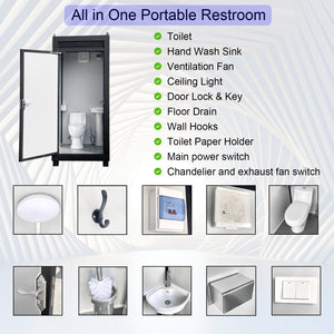 Person Portable Toilet Cabin – Outdoor Restroom with Light, Sink & Vent Fan