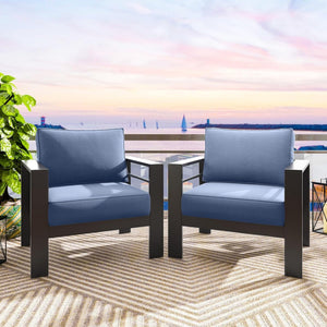 Modern All-Weather Patio Armchairs With Thick Cushions (Set of 2)