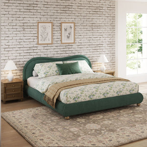 Upholstered Platform Bed Frame With Curved Headboard