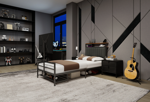 Twin Size Gaming Bed with Rotating TV Mount and LED Lighting