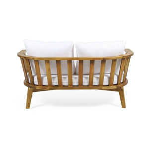 Outdoor Wooden Loveseat with Cushions - White/Teak