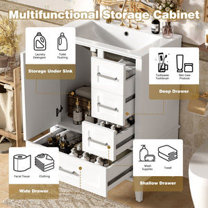 Bathroom Vanity, Modern Bathroom Cabinet With Sink Combo Set, Bathroom Storage Cabinet With A Soft Closing Door And 3 Drawers, Solid Wood Frame