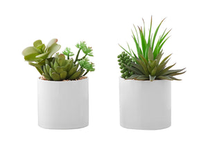 7" Tall Artificial Succulent Plant Set of 2 with White Ceramic Pots