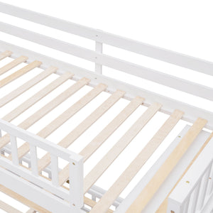 Bunk Bed With 6 Drawers And Flexible Shelves, Bottom Bed With Wheels