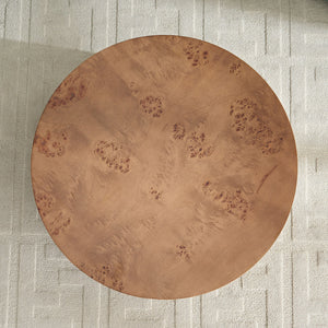 31.49" Burl Wood Veneer Round Coffee Table