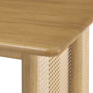 Natural Rubber Wood Dining Table with Rattan Accents