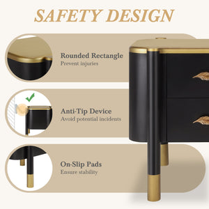 Contemporary 2 Drawers Nightstand with Curved Profile Design