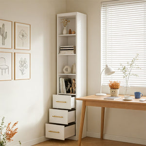 Tall Storage Cabinet With 3 Drawers For Bedroom - White