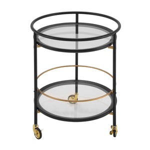 Modern Round Bar Cart with Tempered Glass Shelves