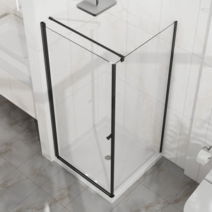 Corner Shower Enclosure, Frameless Pivot Door - Matte Black