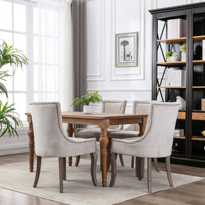 A&A Furniture Ultra Side Dining Chair with Thickened Fabric and Bronze Nail Head, Beige, Set of 2