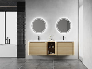 68'' Wall-Mounted Bathroom Vanity with Storage Shelves