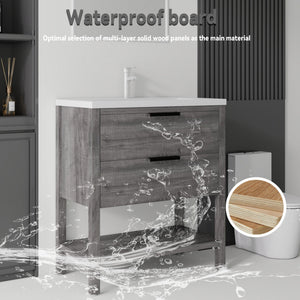 36 Inch Freestanding Bathroom Vanity with Sink, Soft-Close Drawer, Ceramic Sink, Plywood