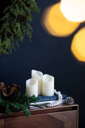 Flickering LED Candles With Remote Timer (Set of 3) - Ivory