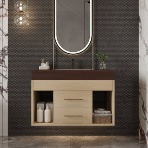 29.9" Modern Floating Bathroom Vanity with Sintered Stone Top