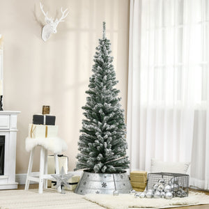 6' Slim Artificial Christmas Tree with Snow-Flocked Finish - White