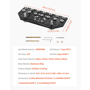 Shelf Pin Jig and Hinge Jig Two-in-One Aluminum Alloy Cabinet Hole Drilling Tool