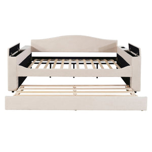 Upholstered Daybed With Storage Armrests, Trundle And Latest Integrated tooth Audio System