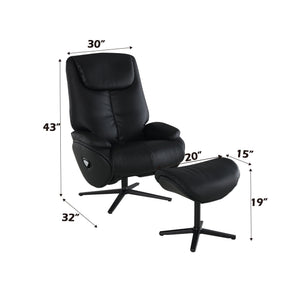 Labotina Top Grain Leather Accent Chair With Swivel & Ottoman - Black