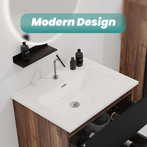 Glossy White Ceramic Integrated Sink