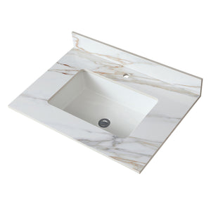 Elegant Vanity Top With Undermount Sink And Backsplash, Sintered Stone