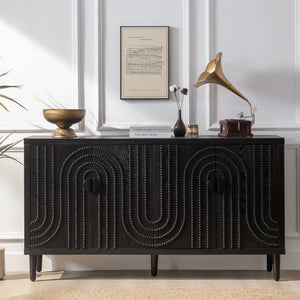 Modern Black Sideboard Cabinet with Nailhead Accents