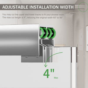 Double Sliding Shower Door, Semi-Frameless Bypass Bathroom Sliding Door With 1/4" (6 Mm) Tempered Glass For Walk-In Shower