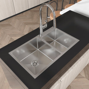 Stainless Steel Kitchen Sink, 32"x19" Double Bowl in Brushed Nickel