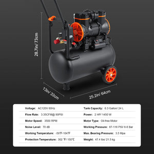 Air Compressor 6.3 Gallon 1450W 3.35 CFM@ 90PSI with Max. 116PSI Pressure