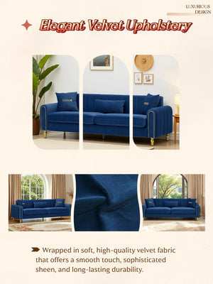 FX-P11-RB 87.4 Inches Upholstered 3-Seater Sofa with Throw Pillows