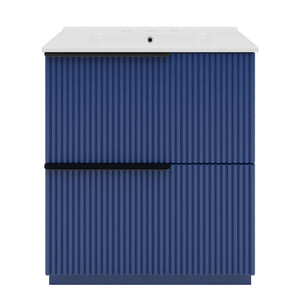 Fluted Bathroom Vanity With Ceramic Sink, Freestanding Cabinet