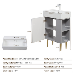 21.6" Open-Shelving Vanity with Ceramic Sink
