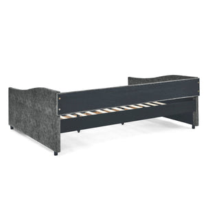 Upholstered Tufted Daybed With 2 Drawers, Waved Arms