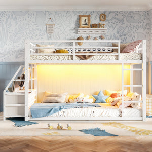 Twin Over Twin Bunk Bed with Storage Shelves and Drawers