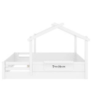 Full Size Floor Bed with Guardrails and Roof
