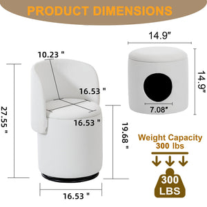 Barrel Chair With Built In Storage, 360° Swivel - Beige