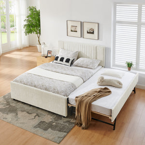 Queen Size Vertical Channel Tufted Upholstered Bed with Storage and Trundle