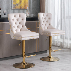 Thick Swivel Barstools Adjusatble Seat Height From 25-33", Modern Upholstered Bar Stools With Backs Comfortable Tufted For Home Pub And Kitchen Island (Set of 2)