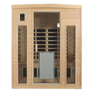 Low EMF, There is also a heating plate on the glass door, Hemlock wood Far-infrared indoor Three person sauna room