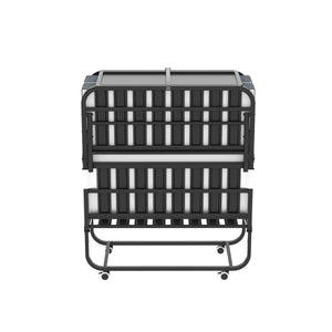 Twin Folding Bed With Adjustable Headboard, Memory Foam For Tall People, Heavy-Duty Portable On Wheels, Easy Assembly - Black