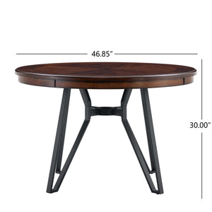 Mid Century Modern Round Dining Table with Metal Legs and Open Shelf