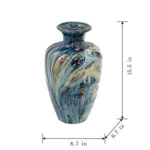 D8.7x15.5' Blue and Brown Reactive Glazed Vase