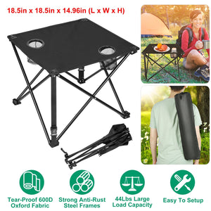2Pcs Foldable Camping Table Portable Picnic Table Lightweight Travel Desk with 2 Cup Holders/Table Carrying Bag
